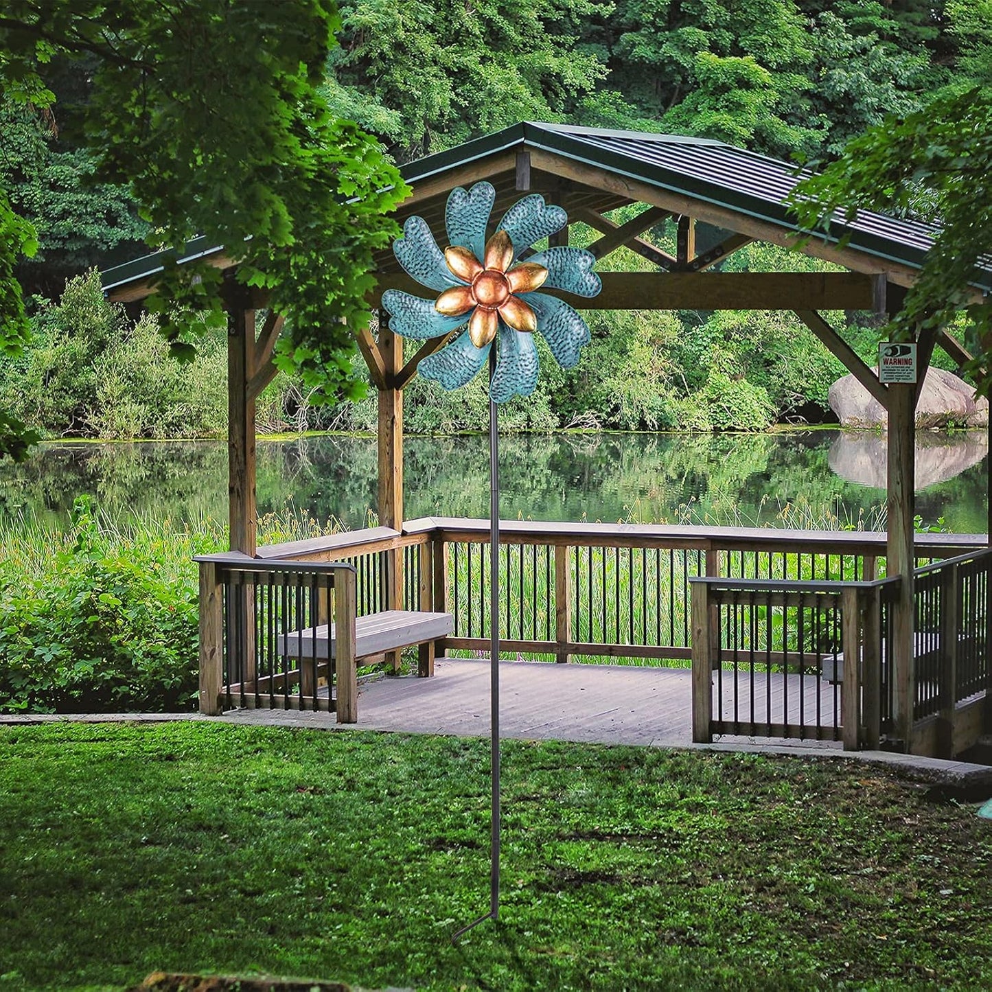 MUMTOP Wind Spinners 45.7 Inch Cyan Kinetic Sculpture Metal Windmill for Patio Lawn Outdoor Yard Garden