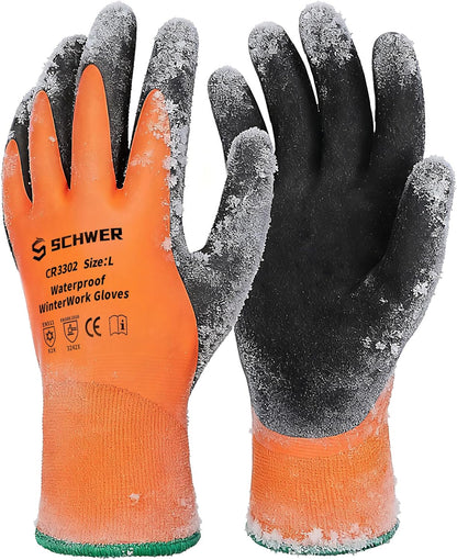 Schwer Waterproof Winter Work Gloves, ANSI A2 Cut Resistant Freezer Gloves for Outdoor Cold Weather Keep Hands Warm, Thermal Insulated Gloves for Shoveling Snow, Ice Fishing, Super Grip, L