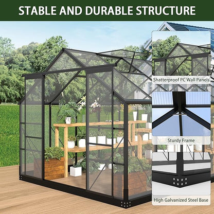 Polycarbonate Greenhouses, 8x16 FT Green Houses for Outside with Adjustable Roof Vents, Walk-in Aluminum Frame Greenhouse, Windproof, Garden(8x16FT)