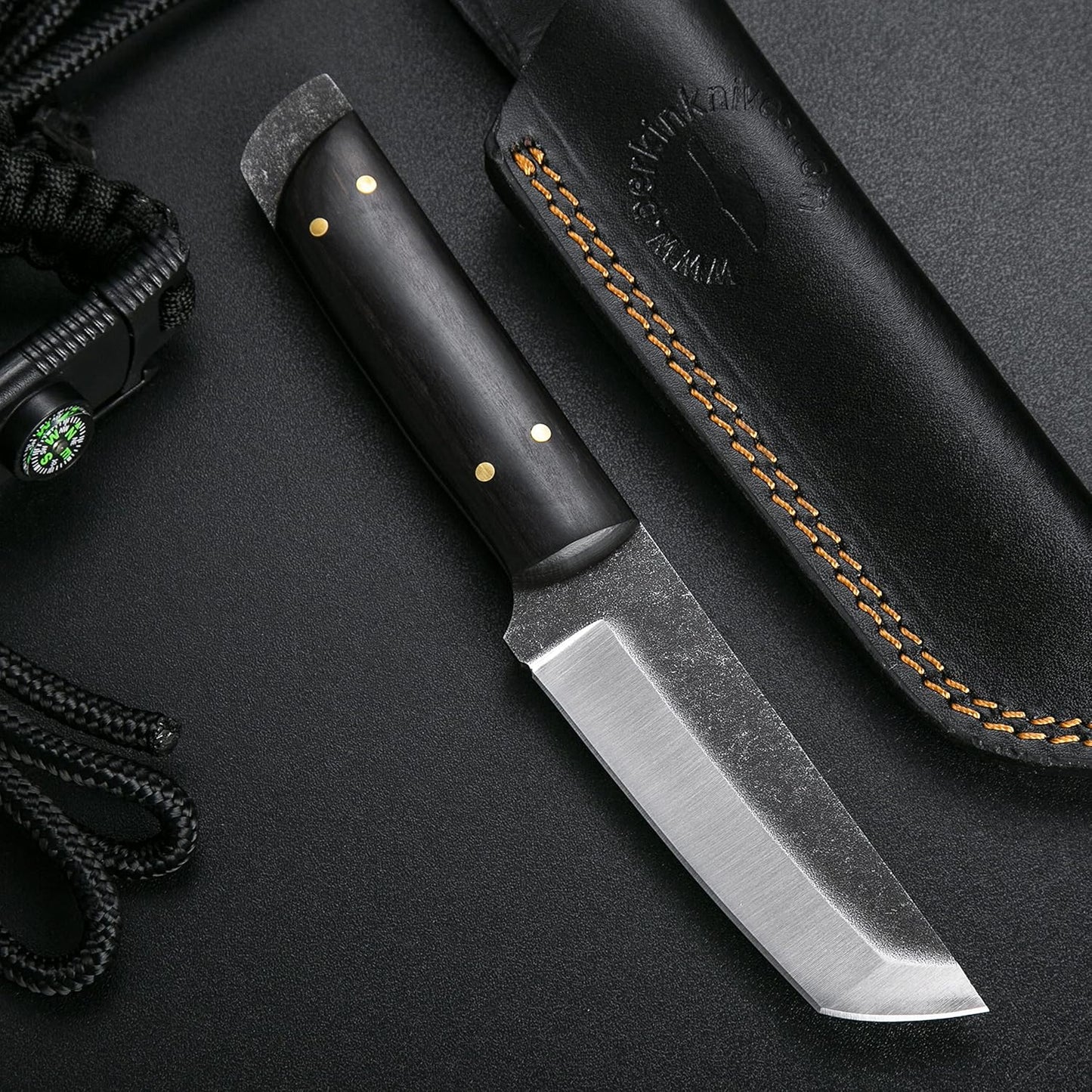 Perkin Handmade Fixed Blade Hunting Knives with Sheath-Full Tang Bushcraft Fixed-Blade Tanto Knives for Outdoor, Camping, Survival Tactical, Fighting, Hiking, Skinning, Hunter-Unisex Adults