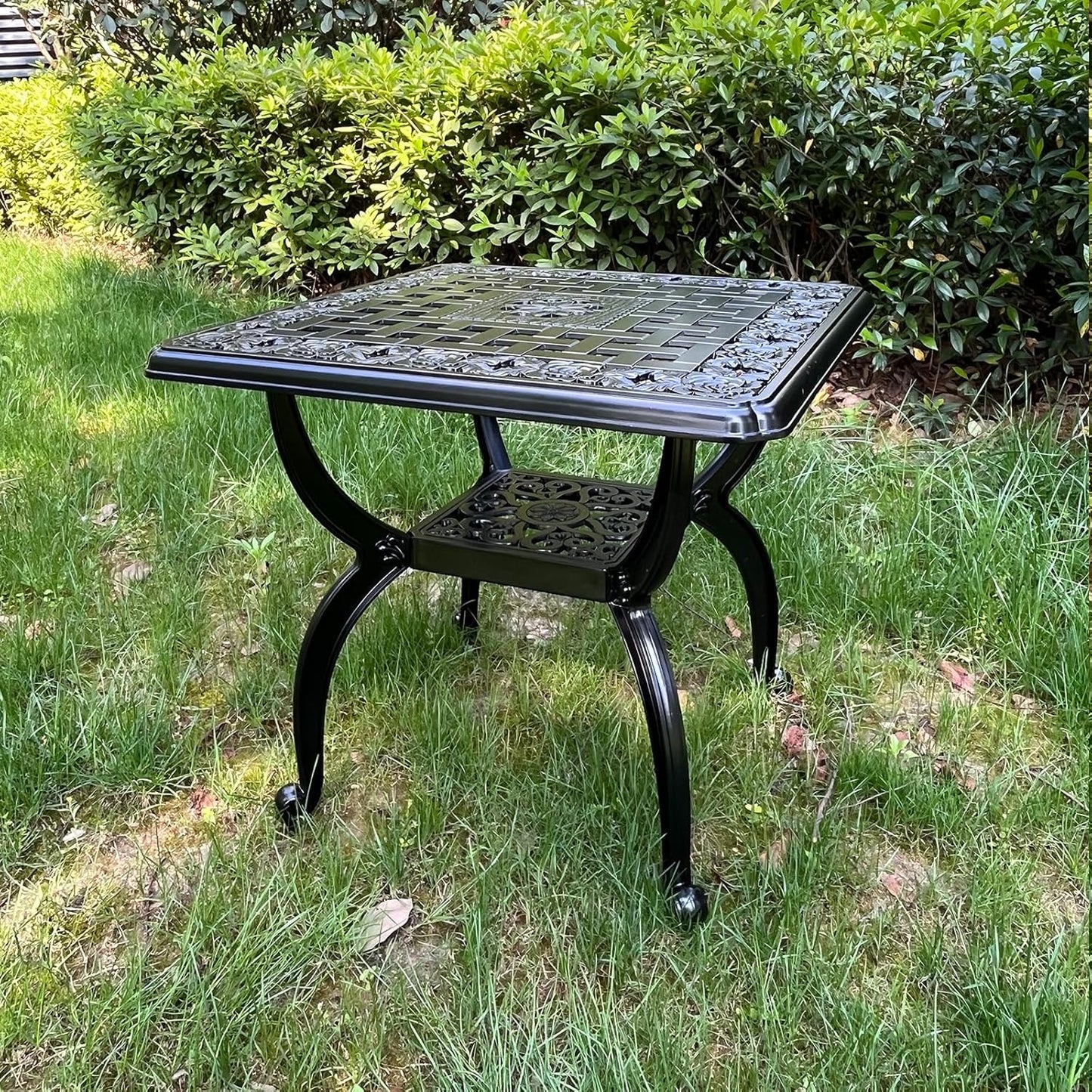 21" Cast Aluminum Outdoor Side Table,Small Patio Table,Outdoor Coffee Tables for Patio,Garden,Balcony, for All Weather (Black, Square)