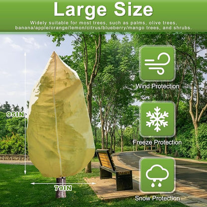 DELSWIN Plant Covers Freeze Protection, 95" x79" 2.8oz/yd², Frost Blankets for Outdoor Plants Frost Cloth with Zipper & Drawstring, Extra Large Plant Frost Protection Shrub Tree Covers for Winter