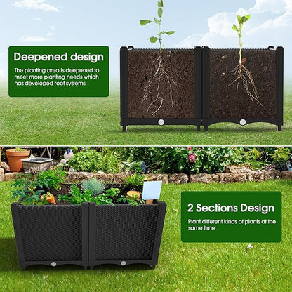 Onelike 32'' x 16'' x 55.5'' Plastic Raised Garden Bed with Greenhouse Cover and Trellis, Vertical Tomato Planters for Climbing Plants, Self Watering System Tomatoes Cage for Patio, Medium