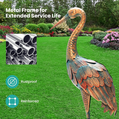 Giantex Crane Garden Statues Set of 2, Standing Metal Crane Sculptures Bird Ornament Yard Decorations for Lawn Backyard Porch Patio Outdoor Decor, with 4 U-Shaped Stakes (Crane)