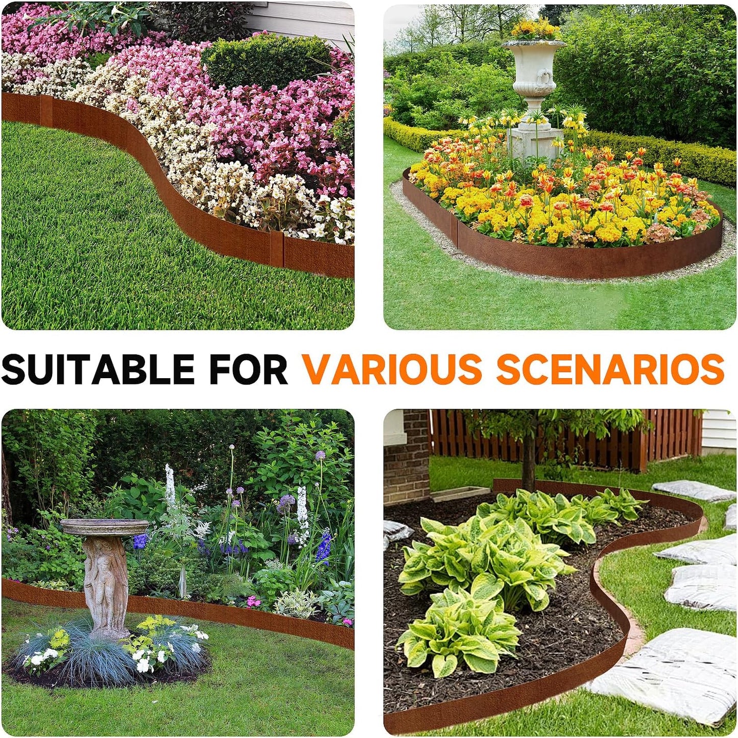 19.7ft.Cor-Ten Weathering Steel Landscape Edging(6 Pack)-8"x39.4"- Pre-Rusted Garden Edging with 7 Clips & Gloves - Durable,Flexible, Easy-to-Install for Landscaping,Tree Rings,Lawn & Garden