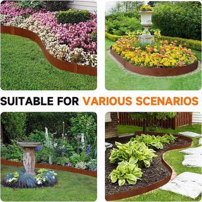 19.7ft.Cor-Ten Weathering Steel Landscape Edging(6 Pack)-8"x39.4"- Pre-Rusted Garden Edging with 7 Clips & Gloves - Durable,Flexible, Easy-to-Install for Landscaping,Tree Rings,Lawn & Garden