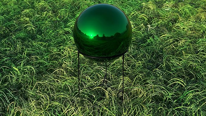 Lulu Decor, Green Stainless Steel Gazing Mirror Ball Size 12 with Stand