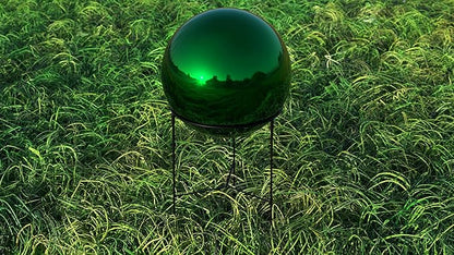 Lulu Decor, Green Stainless Steel Gazing Mirror Ball Size 12 with Stand