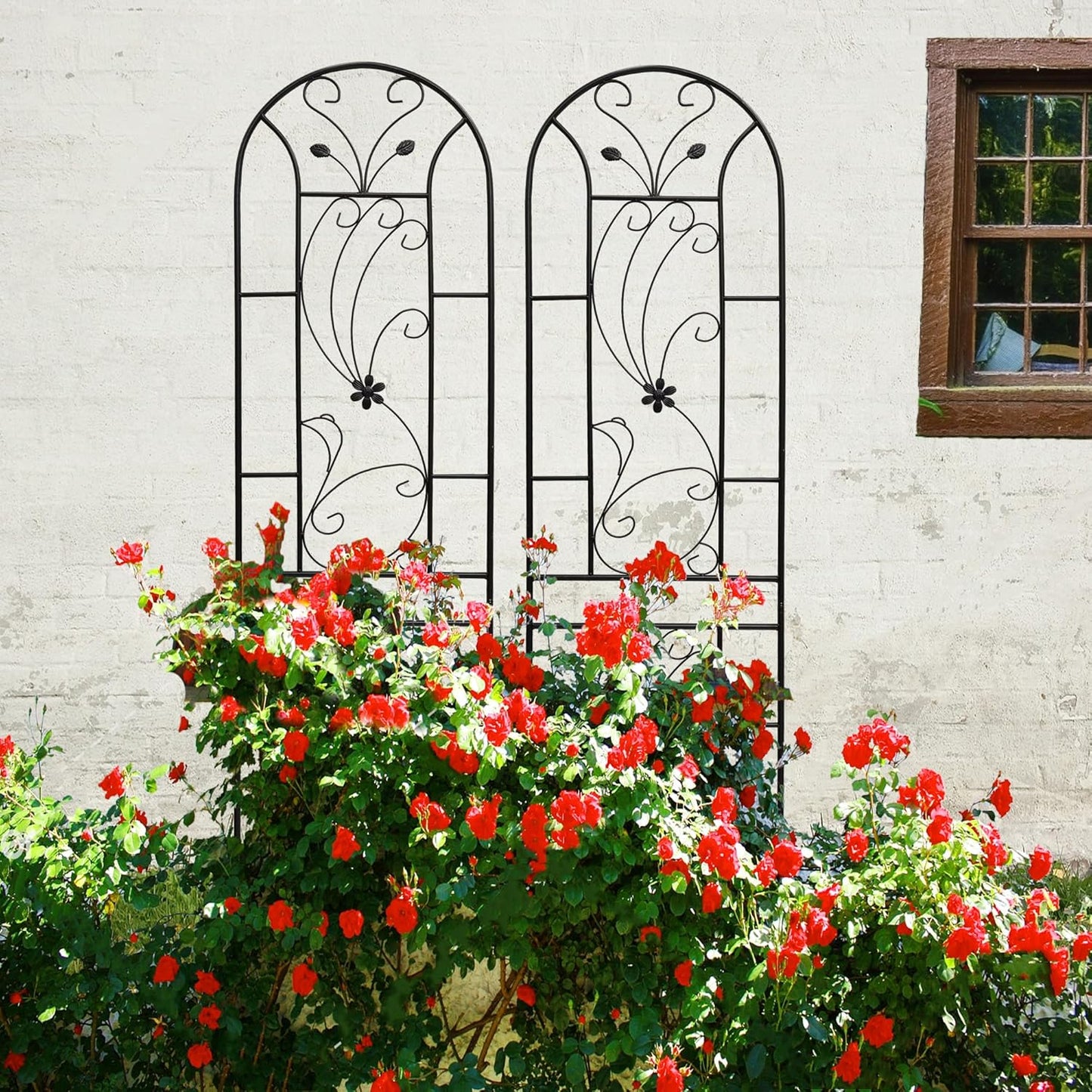 Metal Garden Trellis Rustproof Trellis for Climbing Plants Outdoor Flower Support Peacock Style (Black-2 Pack, 86.7"x19.7")