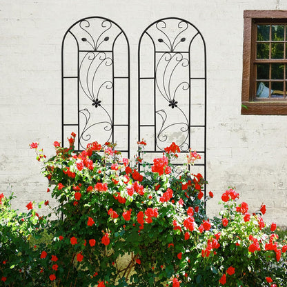 Metal Garden Trellis Rustproof Trellis for Climbing Plants Outdoor Flower Support Peacock Style (Black-2 Pack, 86.7"x19.7")
