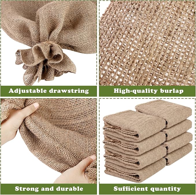 8 Packs Winter Burlap Plant Covers Bags 23.6 x 39.4 Inch Large Burlap Sack Plant Blanket with Drawstring Reusable Warm Plant Frost Cloth Cold Freeze Blanket for Outdoor Fruit Tree Potted Plants