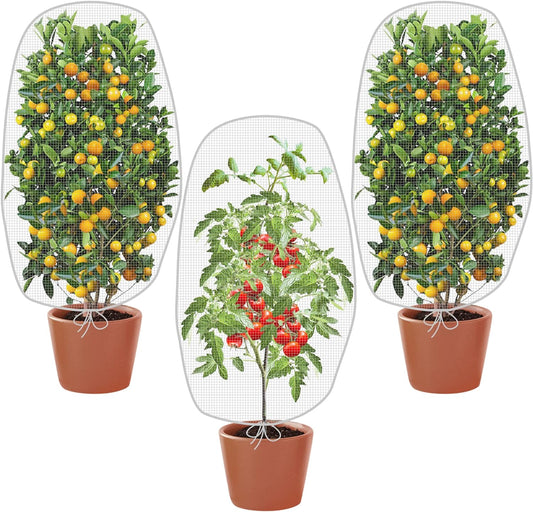 Alpurple 3 PCS Insect Bird Barrier Netting Mesh with Drawstring- 3.2 x 2.6 Feet Fruit Tree Net-Garden Netting Plant Cover for Protect Plant Fruits Flower from Insect Bird Eating