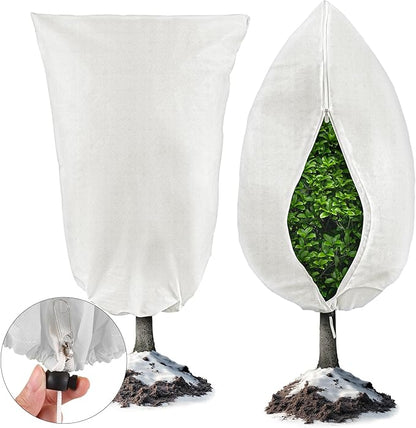 Plant Covers Freeze Protection, 2 Pack 47''×71'' White Frost Cloths Blankets with Zipper Drawstring Shrub Tree Covers for Winter Outdoor Plants Freeze Protection