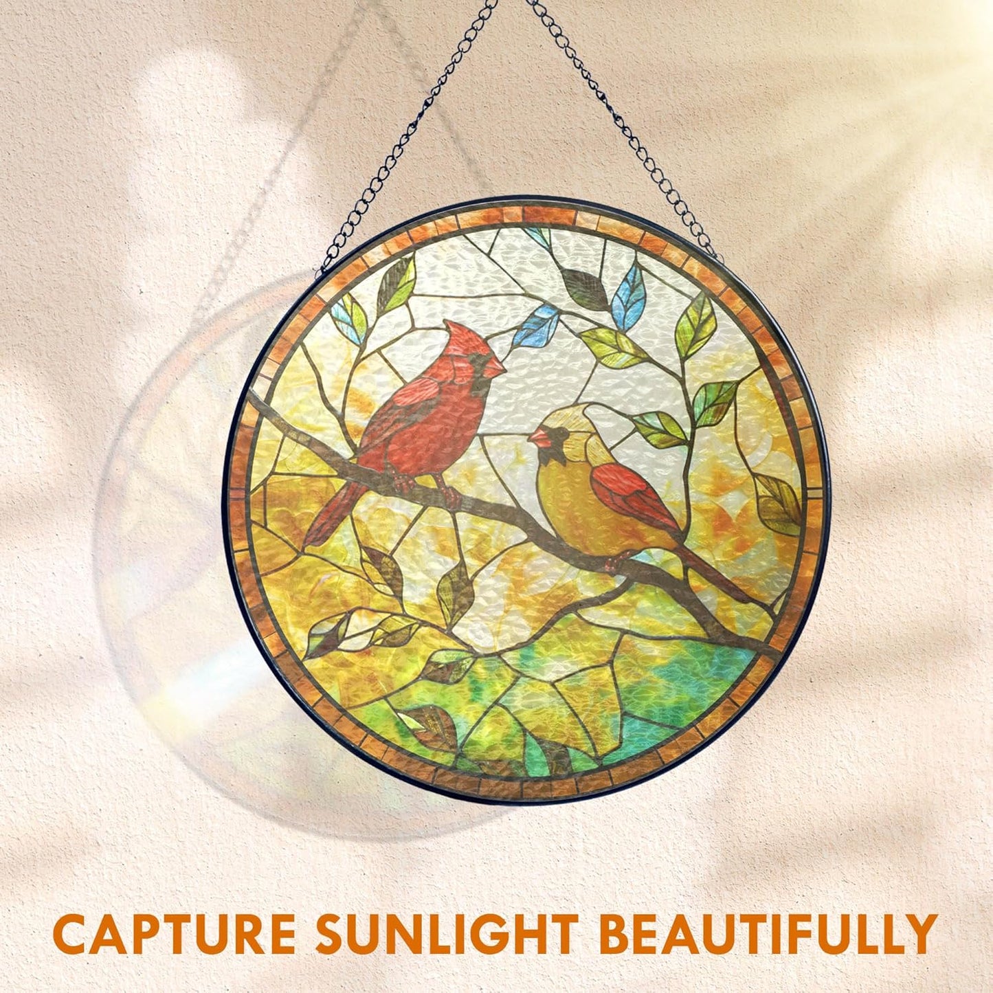 FLAGWIX Christmas Red Cardinal Gifts for Women Men - Stained Glass Window Hanging 10 in - Sun Catchers Indoor Window for Home Decor, Sympathy Bereavement Cardinal Memorial Gift, Christmas Decorations