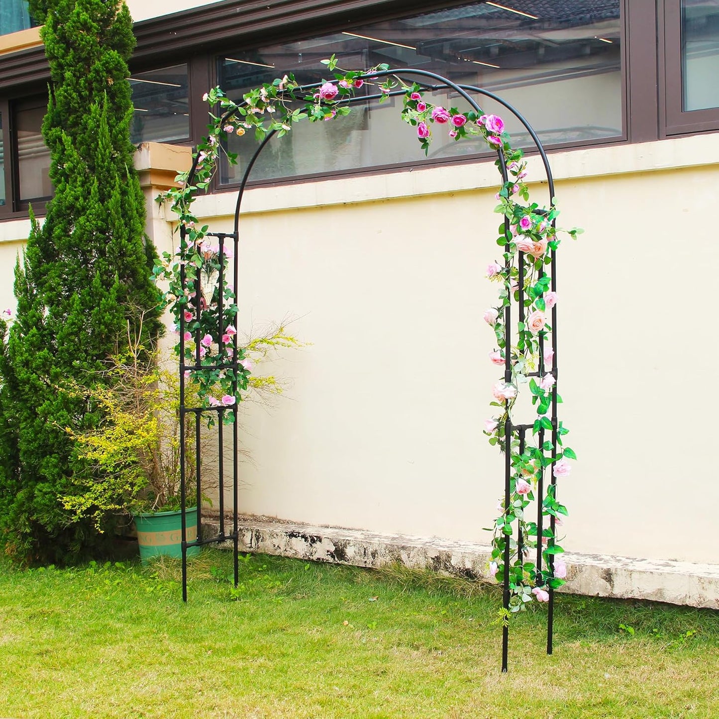 7.9 Ft H x 5.9 Ft W Garden Arch for Climbing Vines Lightweight Metal+PE Coated Arbor Archway Trellis Flower Frame Plants Vine Frame Rose Support Outdoor Easy to Assemble, Black