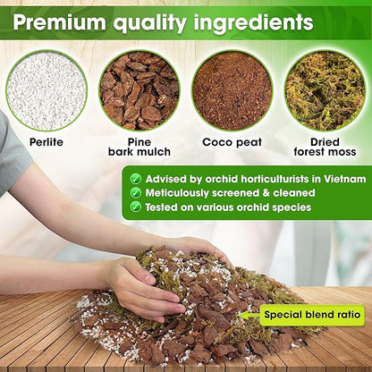 DUSPRO Orchid Potting Mix for Repotting with Moss Pine Bark Mulch Perlite & Coco Peat Natural Ingredients, Orchid Bark Potting Mix, Orchid Repotting Kit Drainage Indoor Potting Medium Great 10QT