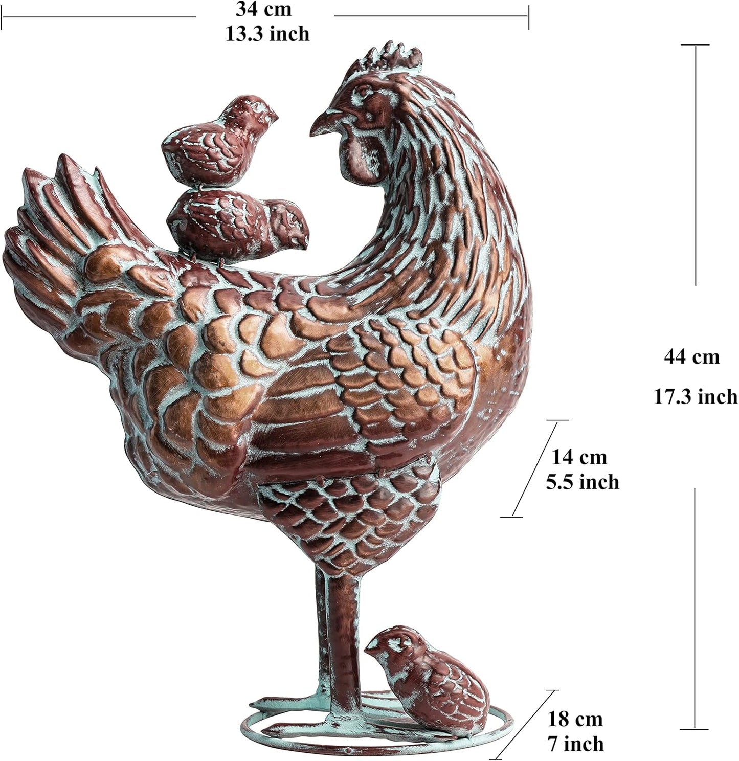 Metal Garden Chicken Sculpture Decor Antique Copper Rooster and Hen with Chicks Outdoor Statues Yard Art