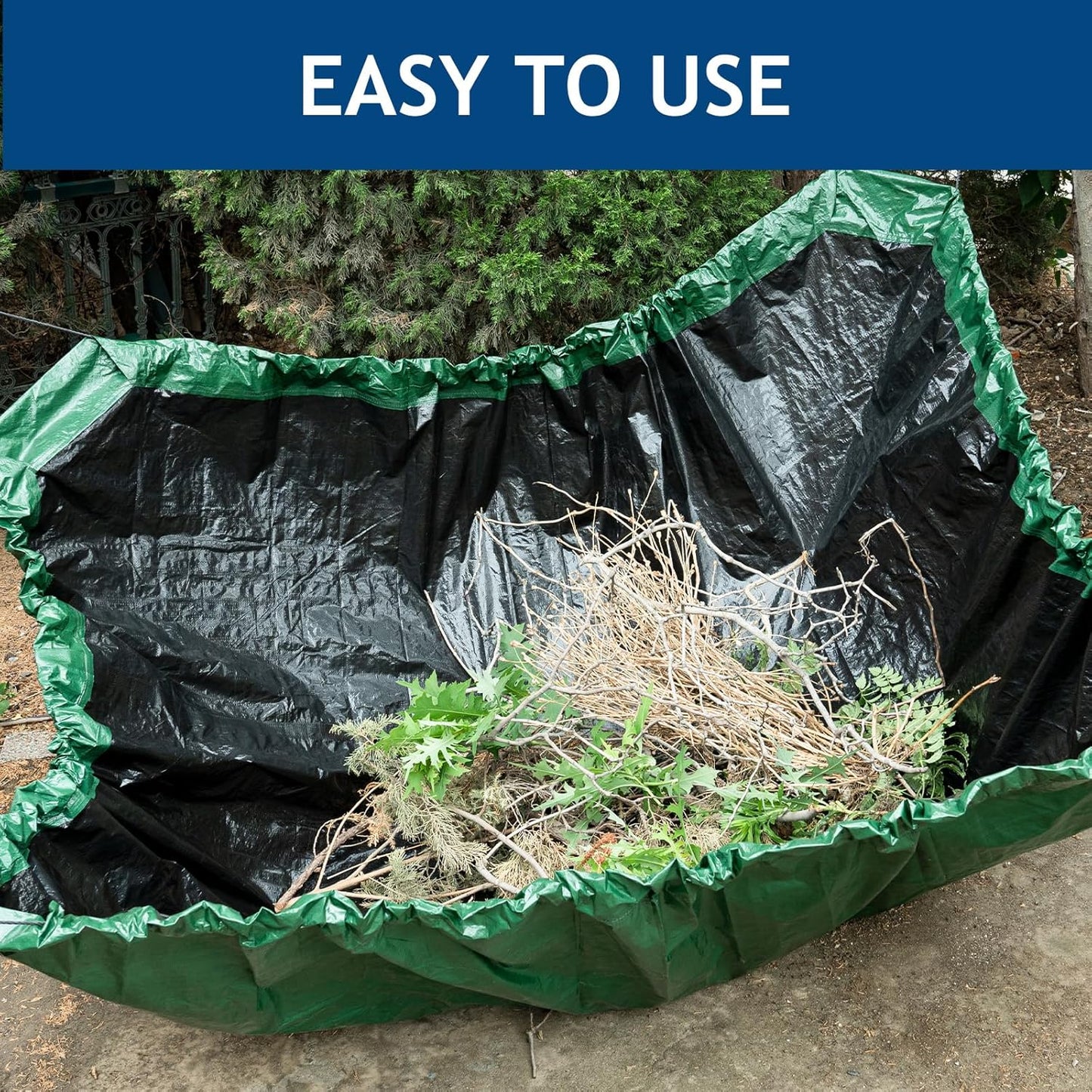 Leaf Tarp 9x9 Ft, Lawn Garden Leaf Tarp with 4 Drawstrings, Reusable Waterproof Poly Tarp Yard Waste Bags, All Purpose Protective Cover for Bikes, Furniture Cover, Tent Footprint
