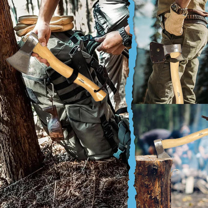 PRANDI German Hatchet 2.20lb - Hickory Handle 15.76in with Leather String - Ideal for Camping and Bushcraft - Made in Italy