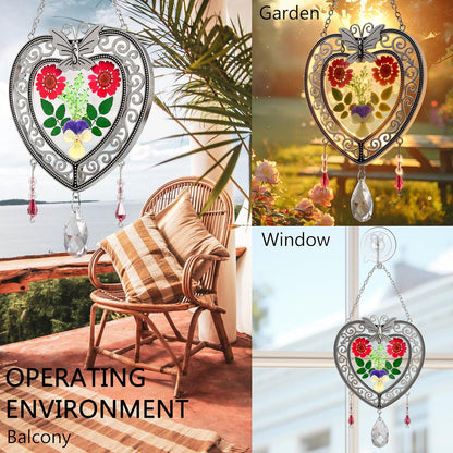 KY&BOSAM Heart Suncatcher Crystal Tree of Life Stained Glass Panles Real Flower Hangings for Windows Home Garden Outside Wind Chime Decor Birthday Gifts for Women Mother`s Day Christmas Ornament