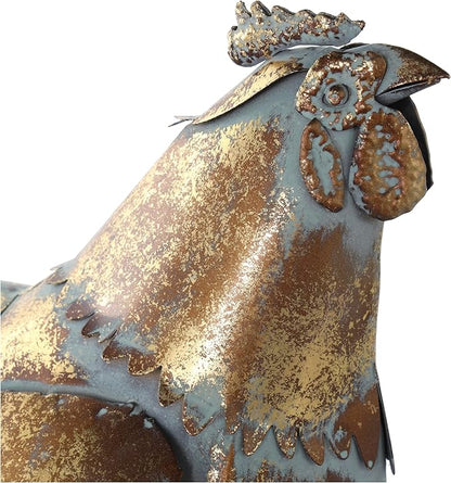 Deco 79 Metal Chicken Decorative Garden Sculpture Patina Garden Statue, Outdoor Sculpture 8" x 13" x 13", Bronze