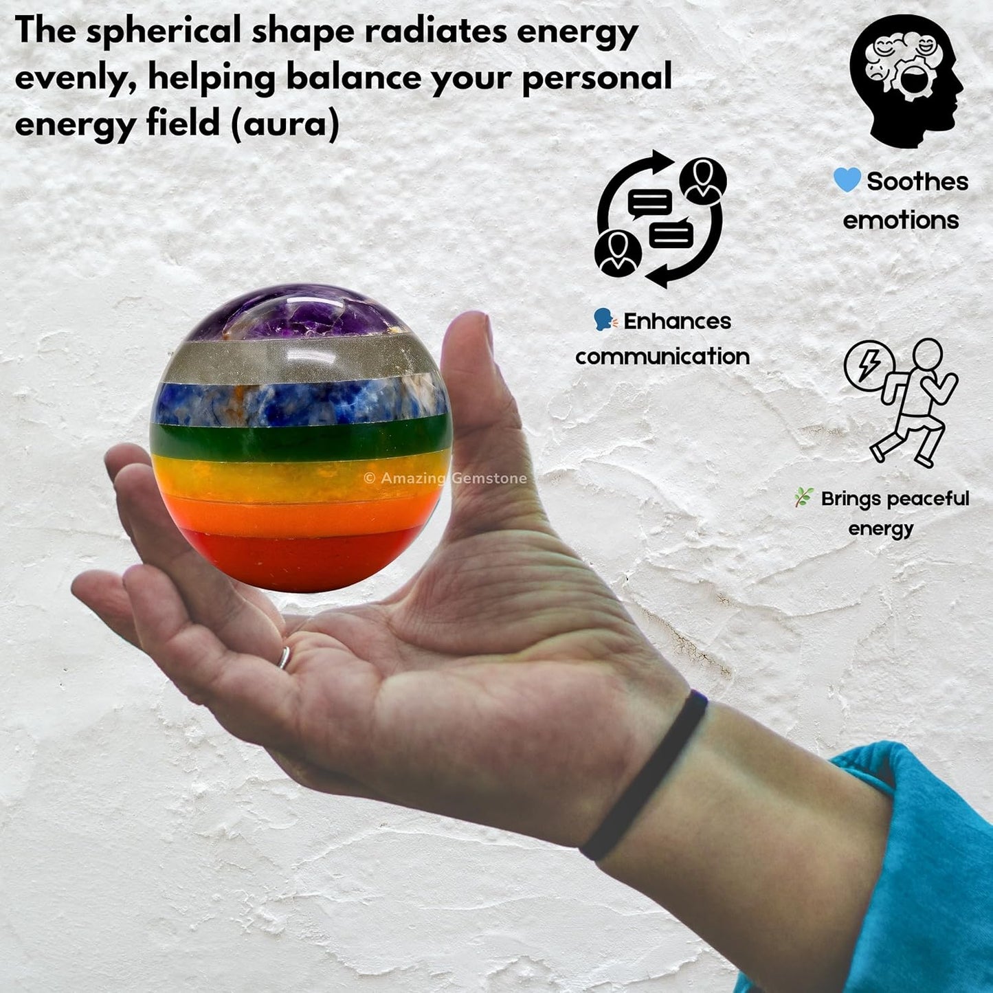 Amazing Gemstone Chakra Crystal Ball with Stand - 2 Inches Crystal Sphere Meditation Balls for Witchcraft and Decorative Balls