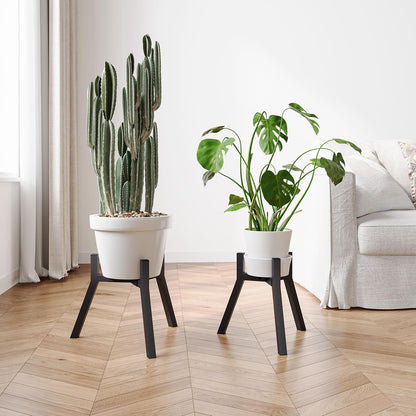 Adjustable Plant Stands Set of 2, Metal Modern Small Plant Holder, Heavy Duty Stable Flower Holder Stand rack for 10-16 Inch Indoor Outdoor Corner Living Room Balcony Office Black PS-007BK-2