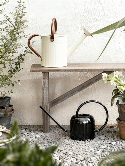 Bamworld Metal Watering Can for Indoor Outdoor Plant 1/2 Gallon Creamy