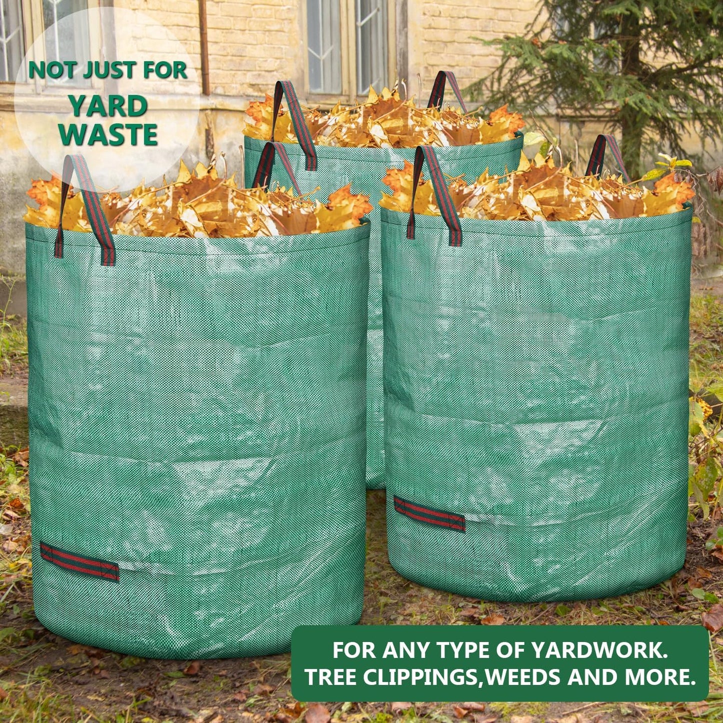 3 Pack 132 Gallon Reusable Yard Waste Bags Heavy Duty Lawn and Leaf Bags Yard Waste Container Garden Grass Bags