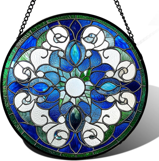 Stained Glass Window Hanging, Boho Style Sun Catchers Diamond Glass Panel Hangings Tiffany