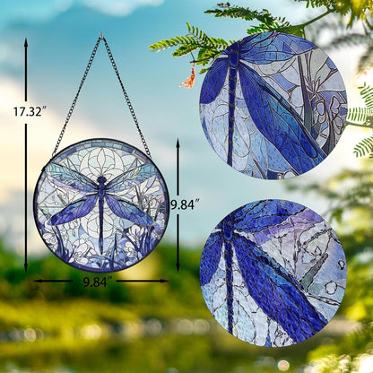 Dragonfly Decor Suncatcher Stained Glass Window Hanging - Handmade Artistic Suncatchers for Windows Hanging, 9.8 inch