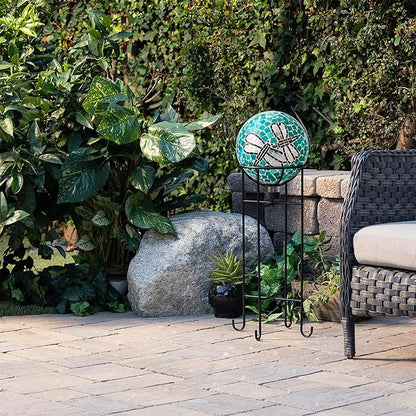 Alpine Corporation HMD194 Outdoor Glass Mosaic Gazing Globe Yard Decoration, 10"Diameter, Dragonfly Duo