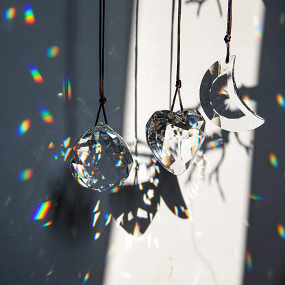 H&D HYALINE & DORA Clear Suncatcher Crystal Prism Ball Heart Moon Window Decor Ornament,Hanging Crystals Prisms for Car Garden,Pack of 3
