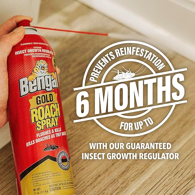 Bengal Gold Roach Spray - Odorless, Stain-Free Bug Spray for Home - Prevents Reinfestation for Up to 6 Months - 11 oz