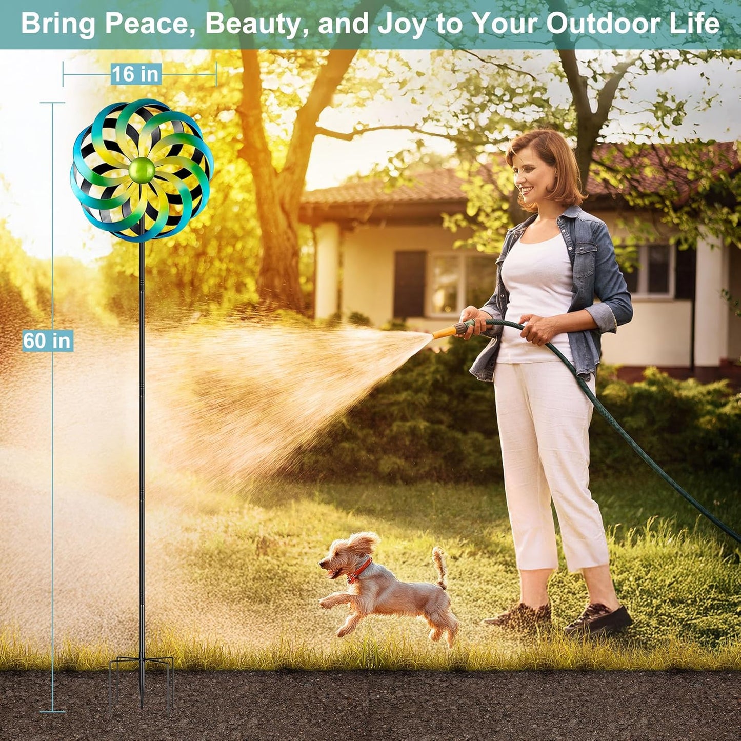 Wind Spinners Outdoor Yard Decorations, 16 Inches Wind Sculpture Metal Garden Art, Windmills for Yard Gardening Gifts for Women Mom Backyard, Patio, Garden Decor