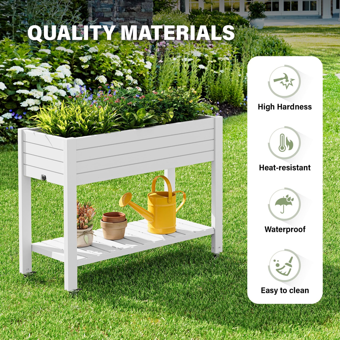 WTFGO Elevate 33.7" Tall Raised Garden Bed with Wheels, Divisible Resin Planter Box with Drainage