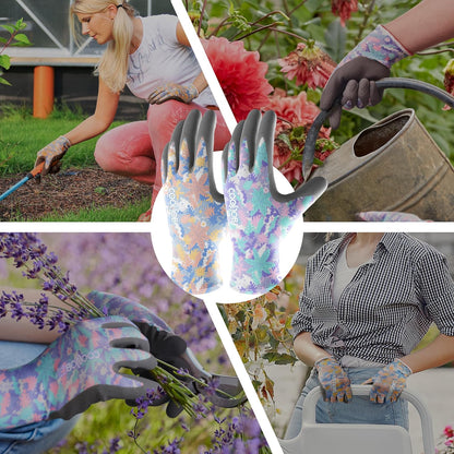 COOLJOB Colorful Gardening Gloves Best Gift for Women Ladies, 2 Pairs Breathable Rubber Coated Garden Gloves, Outdoor Protective Work Gloves, Varied Colors, Size Medium, 2 Pairs M
