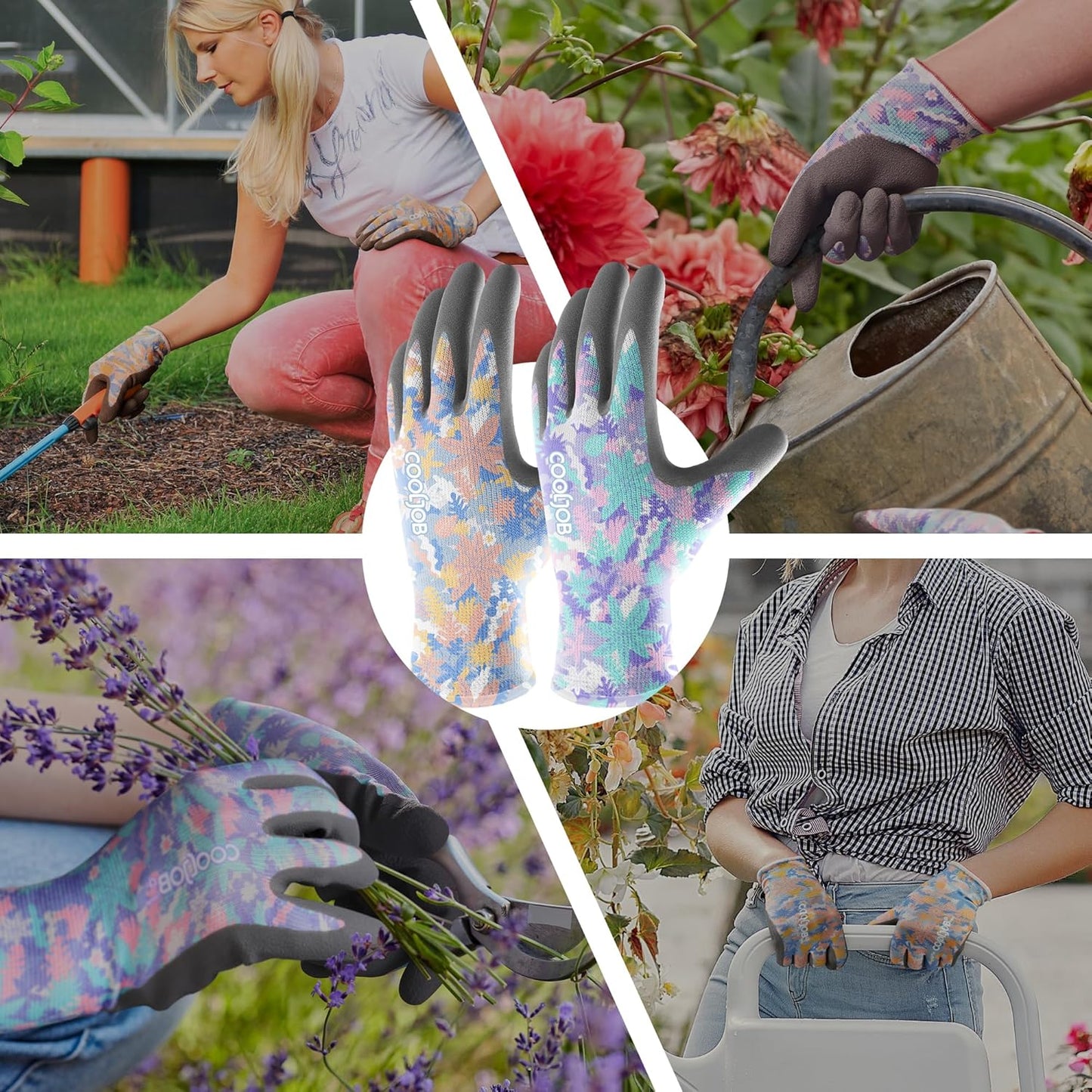 COOLJOB 2 Pairs Colorful Gardening Gloves for Women Ladies, Breathable Rubber Coated for Yard Garden, Outdoor Indoor Protective Work, Small Size, Varied Colors