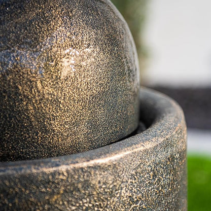 XBrand 25.98" H Round Stone Indoor/Outdoor Modern Stone Textured Sphere Water Fountain w/LED Lights, Ball Water Fountain Decor, Garden Sphere Fountain, Patio Fountain, Outdoor Fountain, Bronze