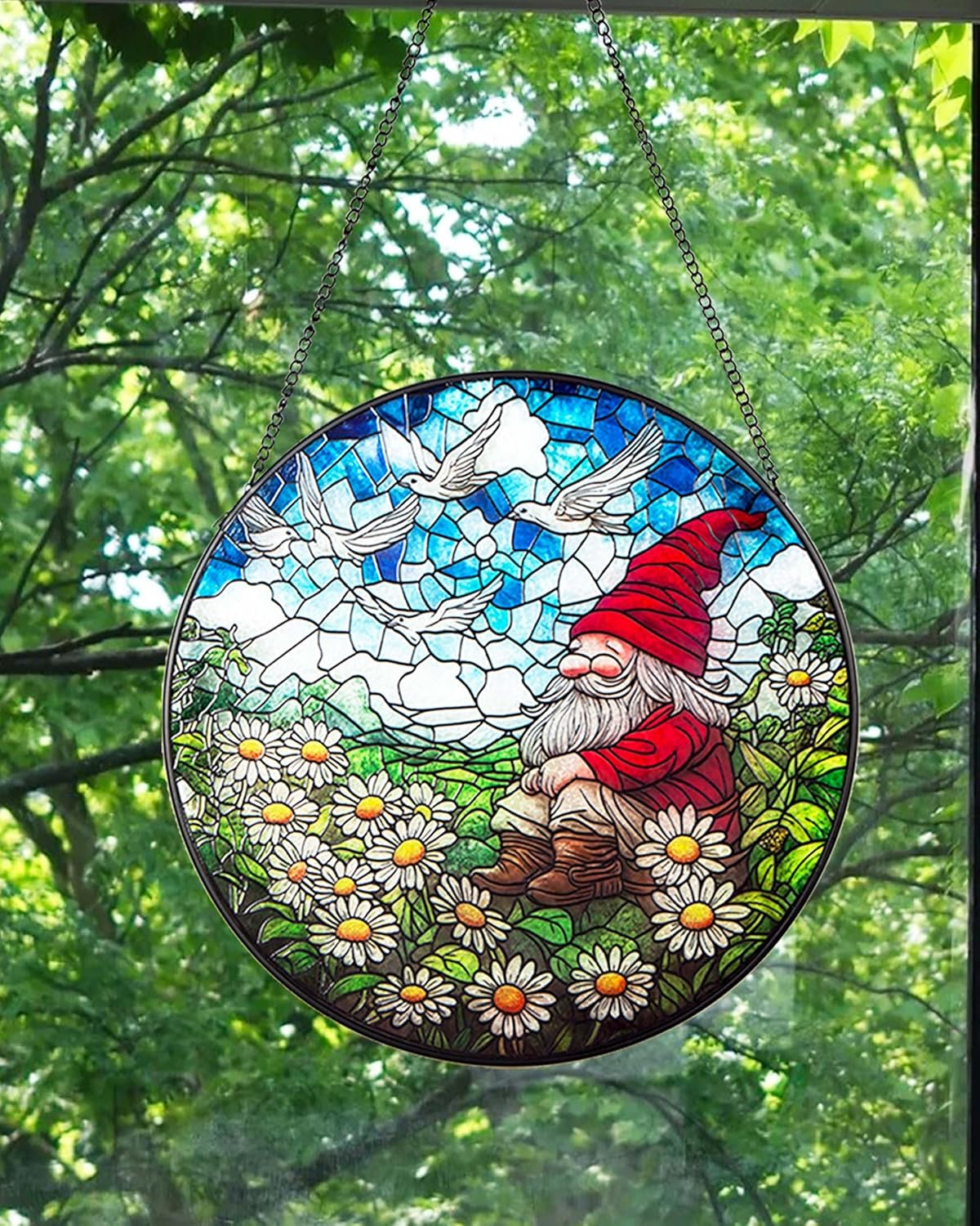 10'' Dwarf Patterned Window Pendant,Suncatcher Stained Glass Window Hangings，Hanging Stained Glass for Windows,Indoor Outdoor Home Garden Ornaments,Gifts for Family, Friends, and Pendant Enthusiasts