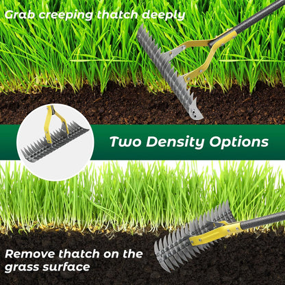 Thatch Rake,70 Inch Heavy Duty Lawn Thatching with Adjustable Stainless Steel Handle,Multiple Garden Rake for Leaves,Lawn Loosening Soil,Backyard,Garden