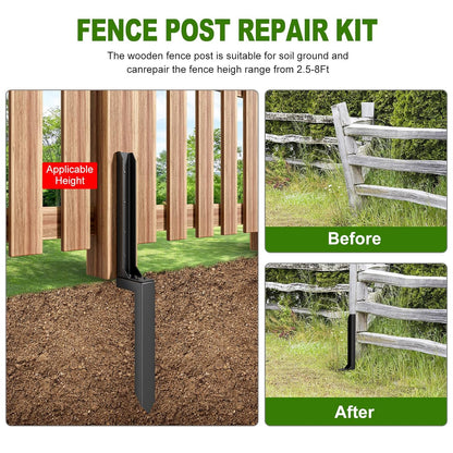 Fence Post Repair Kit，Heavy Duty Steel Fence Post Anchor Ground Spike ，Quick Fix Broken/Leaning Wood Posts with，and Fixed Fence Posts（4-Pack）