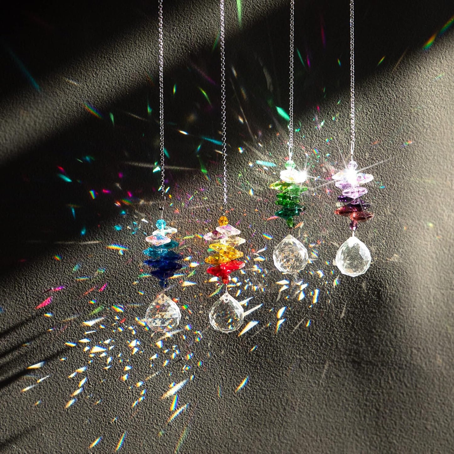 HDCRYSTALGIFTS 4PCS Crystal Hanging Sun Catchers for Window Indoor Rainbow Maker Suncatchers Crystals Ball Prism Chakra Octagon Bead Decor for Home Garden