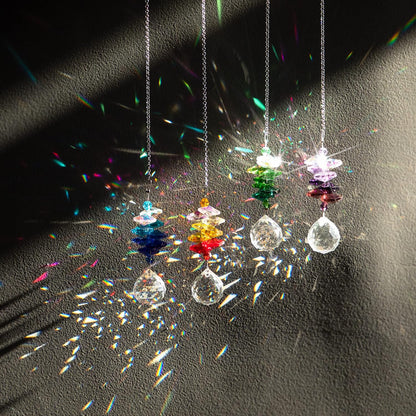 HDCRYSTALGIFTS 4PCS Crystal Hanging Sun Catchers for Window Indoor Rainbow Maker Suncatchers Crystals Ball Prism Chakra Octagon Bead Decor for Home Garden