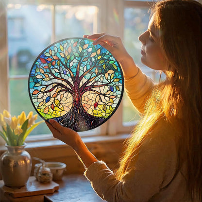 Tree of Life Stained Glass Sun Catcher - Handcrafted 7.87 Inch, Blue Sun Catcher Decoration, Stained Glass Window Hanging, Outdoor Garden Decor Gift, Gift for Friends, Family, Coworkers, Classmates