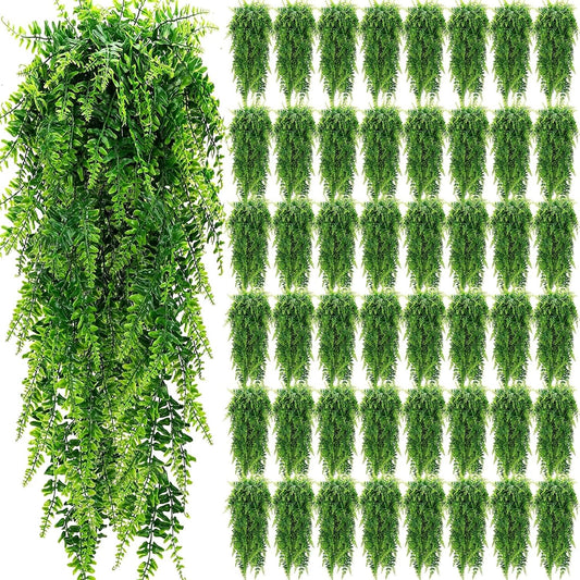 Geosar 56 Pcs Artificial Hanging Plants 32 Inch Hanging Boston Ferns Plastic Fake Plants for Wall
