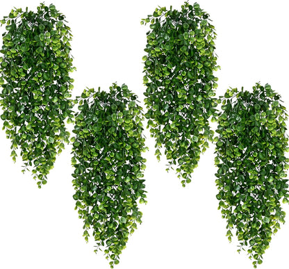 Waipfaru 4Pcs Fake Hanging Plants 2.7ft Fake Plants Eucalyptus Leaves UV Resistant Fake Vines Ivy Artificial Plants Outdoor Faux Plants Indoor Bedroom Living Room Boho Wall Porch Shelf Decor