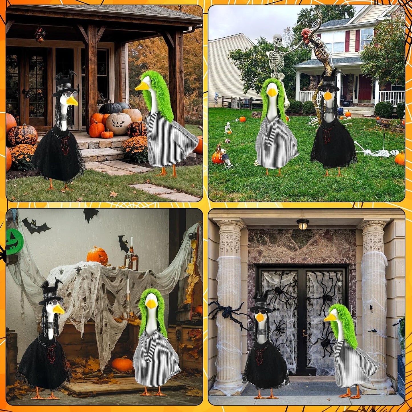Abbylike 2 Set Halloween Goose Outfits 2024 Movie Juice Clothes Black and White Striped Cape with Green Fur Headgear Fit 23''