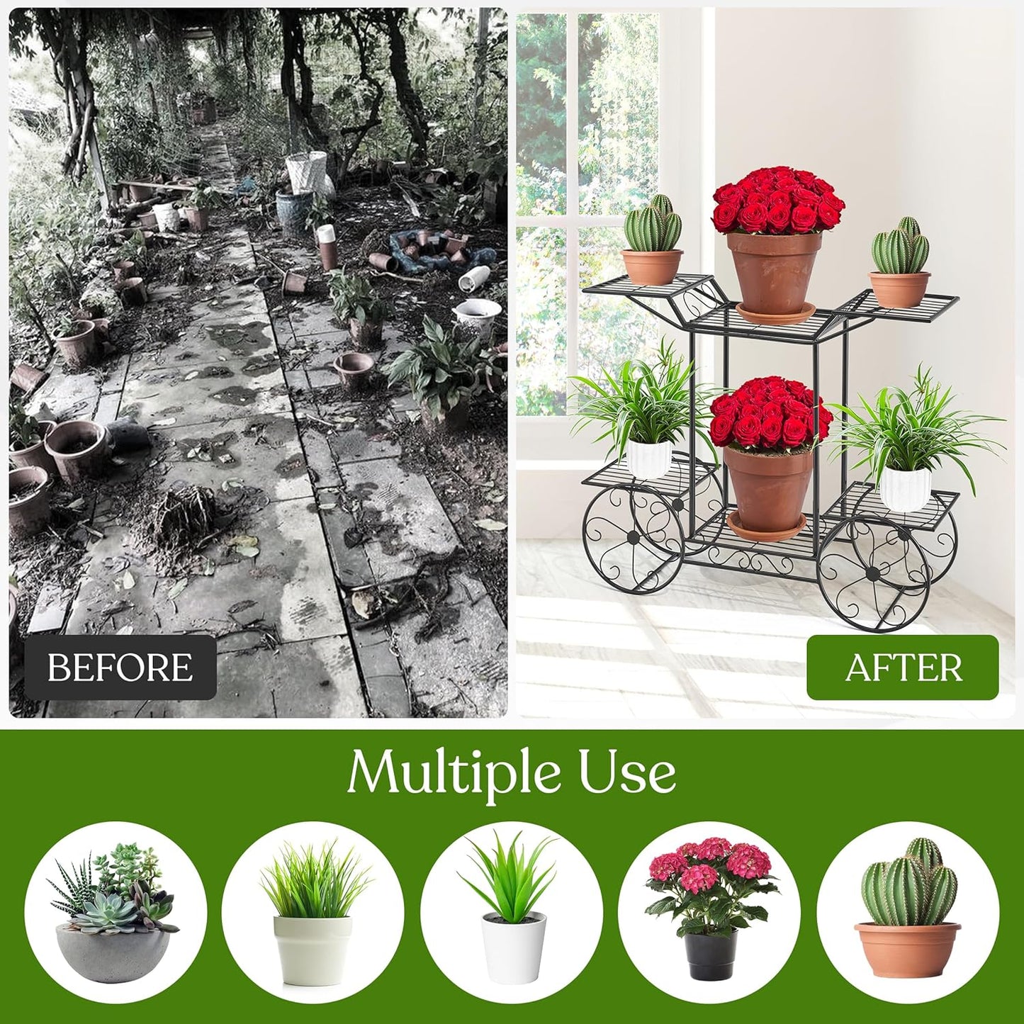 Sorbus® Garden Cart Stand & Flower Pot Plant Holder Display Rack, 6 Tiers, Parisian Style - Perfect for Home, Garden, Patio (Black)