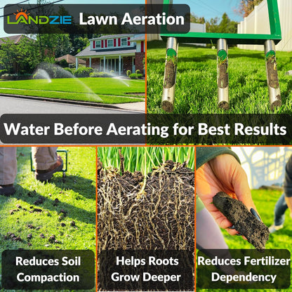 Landzie - The Original Hollow Tine Lawn Aerator Tool - 42 Inch Core Aerator and Grass Aeration Tool Lawn Tools - Stainless Steel Manual Lawn Aerator Plug Aerator and Aerator Lawn Tool